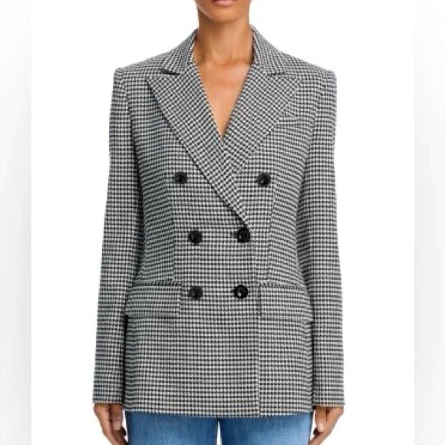 New Toccin Magnolia Houndstooth Double-Breasted Blazer In Black